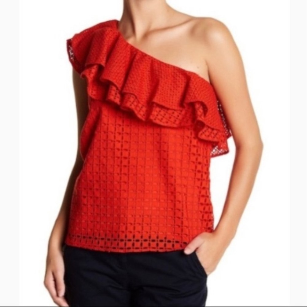 NWT J Crew Red Ruffle Top